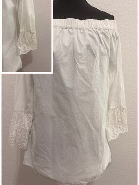 Beachlounge White Off-Shoulder Blouse | Eyelet Embroidered Cuffs Boho